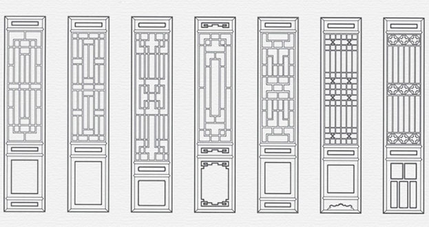 马山常用中式仿古花窗图案隔断设计图