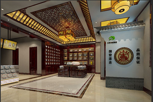 马山古朴典雅的中式茶叶店大堂设计效果图