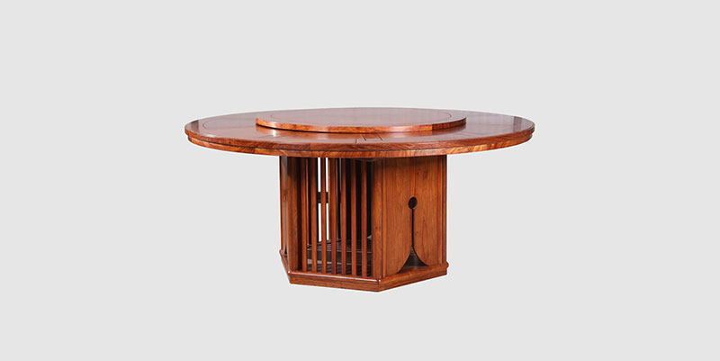 马山中式餐厅装修天地圆台餐桌红木家具效果图